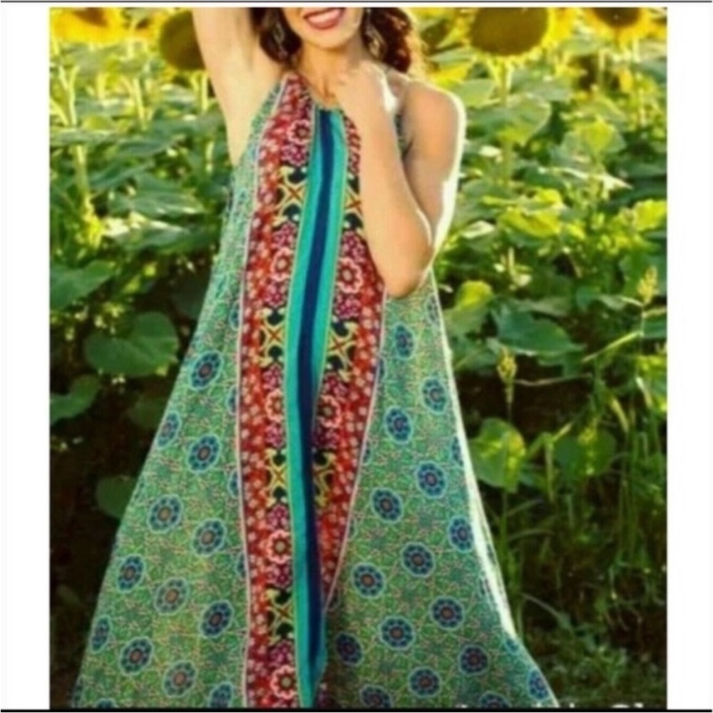Anthropologie Ella Halter Tunic Dress Floral Multicolor size M/L
